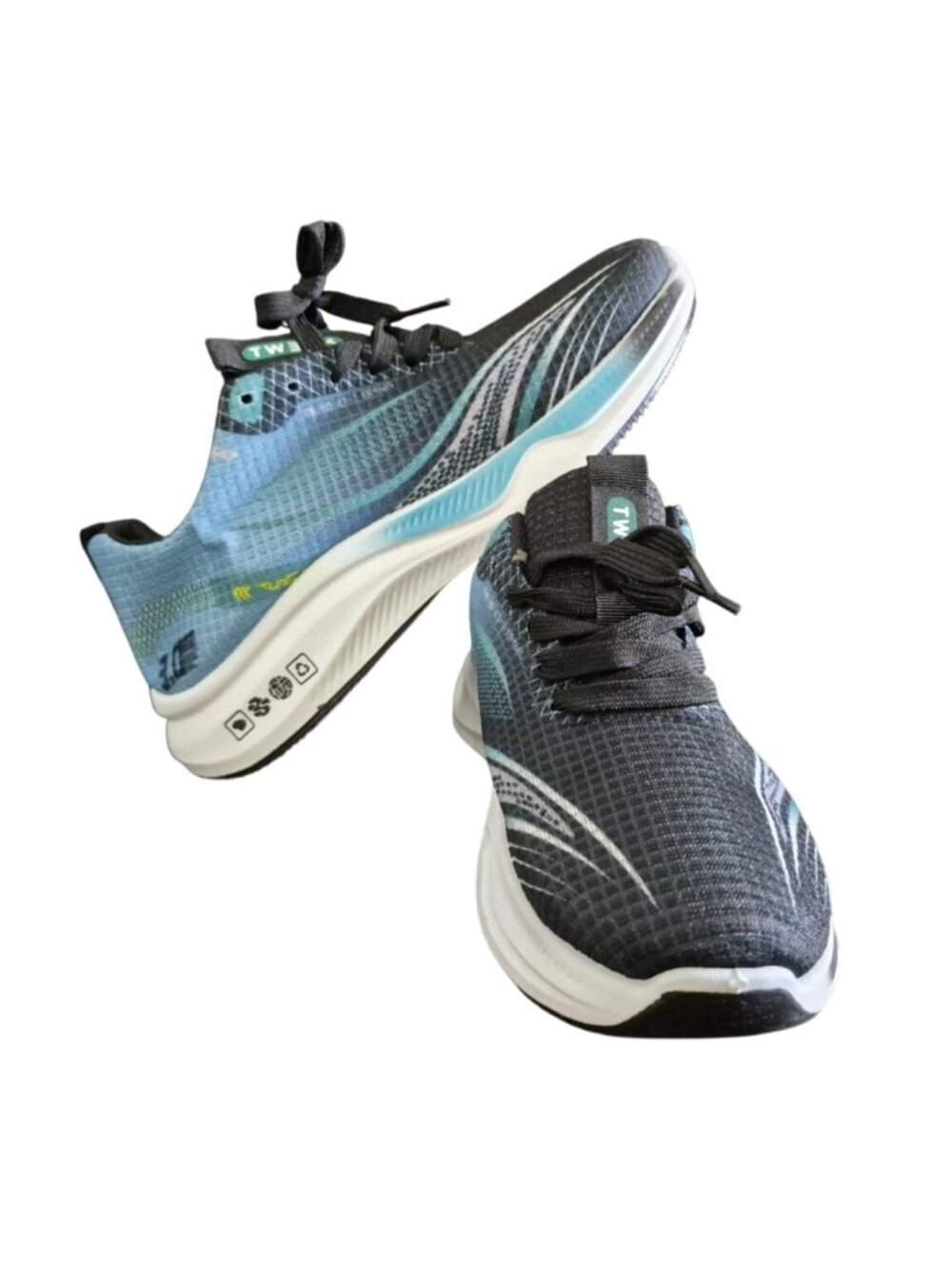 TW Mens Running Shoes Size 41 Black Blue Lightweight Breathable Sneakers. - Picture 2 of 7